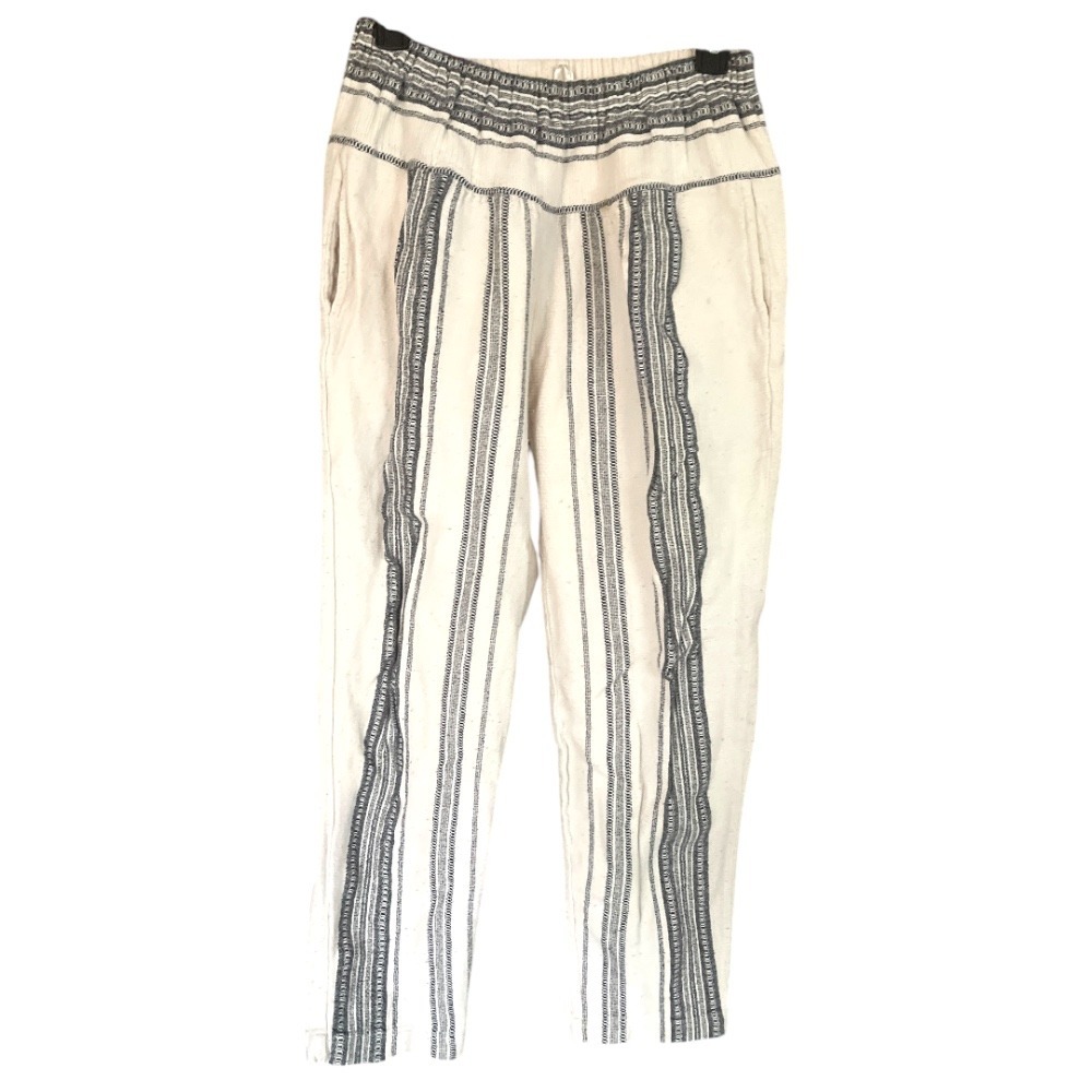 Free People Cream Black Striped‎ Elastic Waist Beach Pants  XS